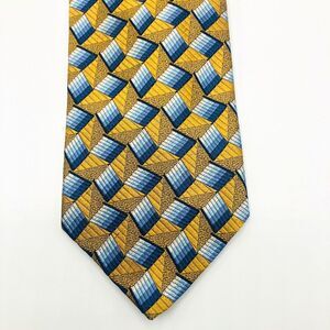 Ermenegildo Zegna Necktie Men's Tie Gold Blue 100%-Silk Italy 58"x3-3/4"